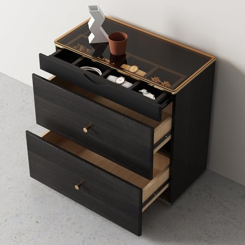 Nightstand with Glass Top (Black Brown)