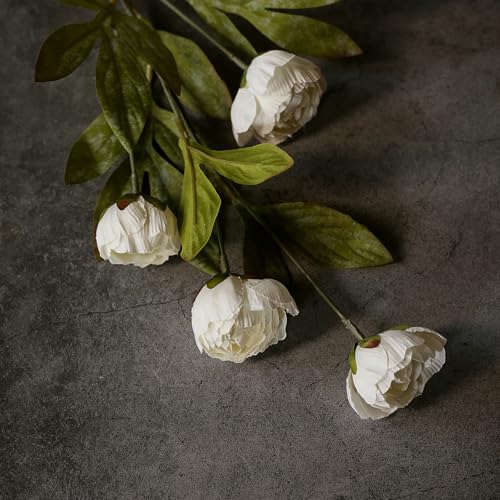 6 Pcs 27" Faux Silk Peony Artificial Flowers Stems for Vase (Cream)