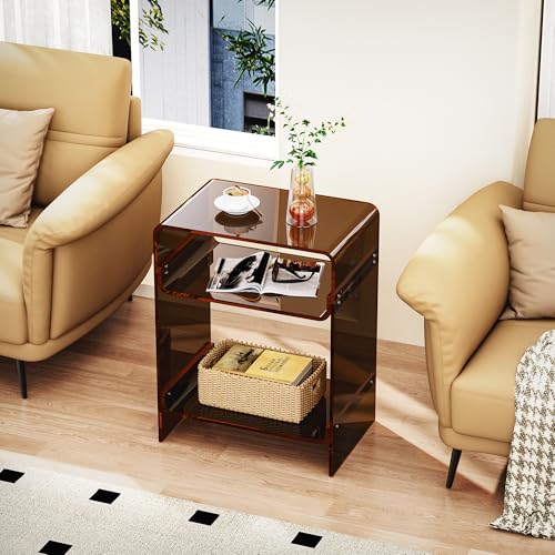 Acrylic Record Player Table with Storage Shelf (Dark Brown / Large)