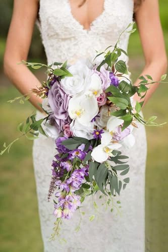 Purple Delphinium Artificial Flowers 29.5" with Clematis Greenery 8PCS Long Stem Flowers for Tall Vase Purple Silk Flowers for Faux Flowers Arrangement Home Party Wedding Decor (Purple)