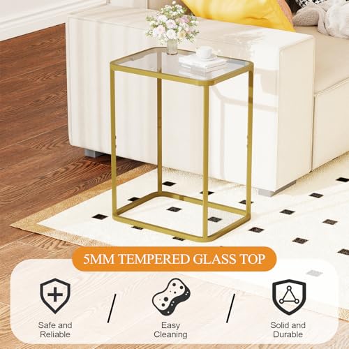Glass Side Table (Gold / 15.8"x11.8"x20.8" 1 PCS)