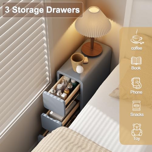 Narrow Bedside Table (7.9"W / Dark Gray (3 Drawers))