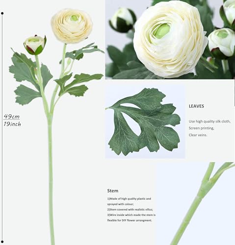 Cream White Artificial Ranunculus Flowers (White / 10)