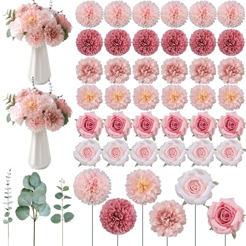 98pcs Artificial Flowers with Stems (Pink Color)
