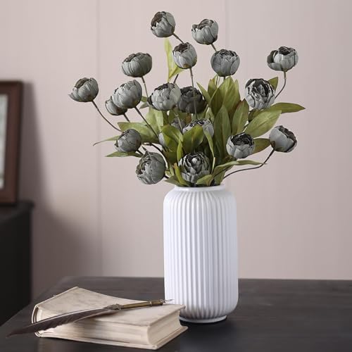 6 Pcs 27" Faux Silk Peony Artificial Flowers Stems for Vase (Dark Gray)