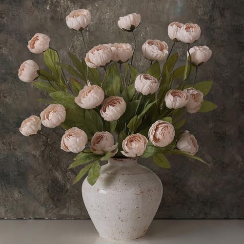 12 Pcs 27" Faux Silk Peony Artificial Flowers Stems for Vase (Beige)