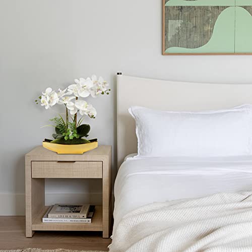 Orchids Artificial Flowers 15" White Phalaenopsis Orchid with Gold Pots Real Touch Faux Orchid Flower for Home Office Bedroom Table Centerpiece Desk Decor (White#1)