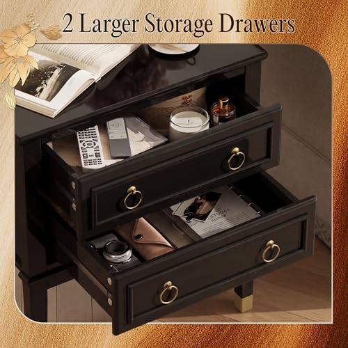 27.6 Inch Tall Nightstand with Charging Station (Black)