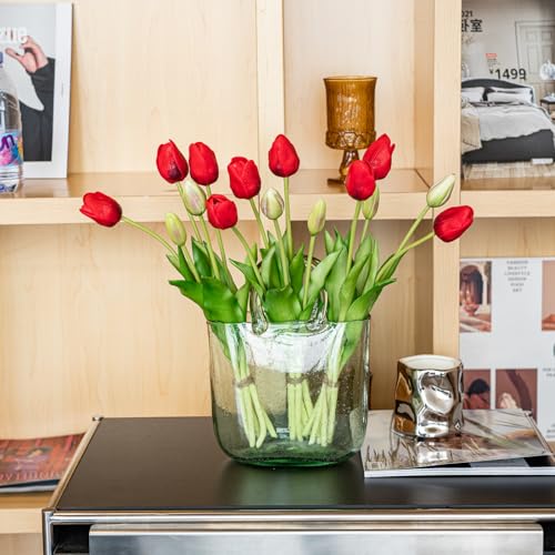 15pcs Artificial Tulips Flowers (15pcs Red (No Vase))