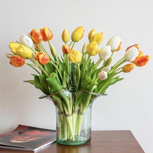 40pcs Artificial Tulips Flowers (40pcs Orange Set (No Vase))