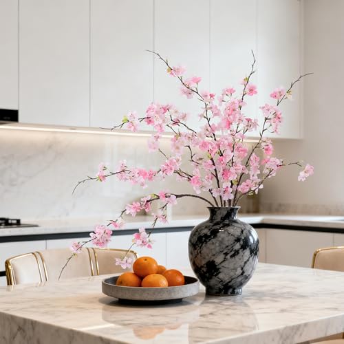 Artificial Cherry Blossom Branches Decor 6 PCS Fake Flowers Indoor (6pcs-29.92 Inch Pink)