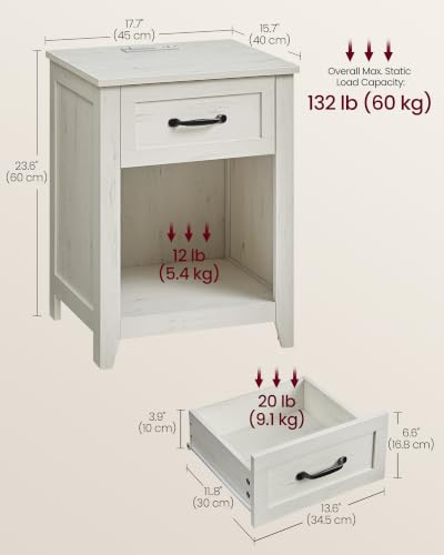 Farmhouse Wood Nightstands with Charging Station (Rustic White / 1 PACK)