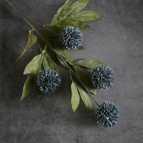 12 Pcs 27"Artificial Pompon Mum Silk Flower Stems for Vase (Dark Blue)