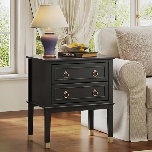 27.6 Inch Tall Nightstand with Charging Station (Black)