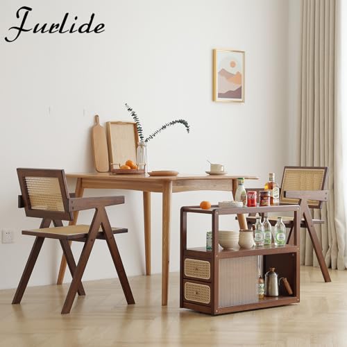 Rattan Nightstand Side Table with Storage (Walnut)