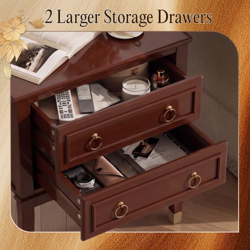 27.6 Inch Tall Nightstand with Charging Station (Brown)