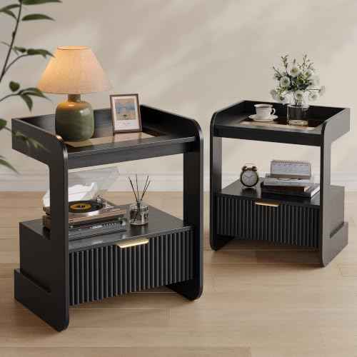 Fluted Nightstands Set of 2 (Black)