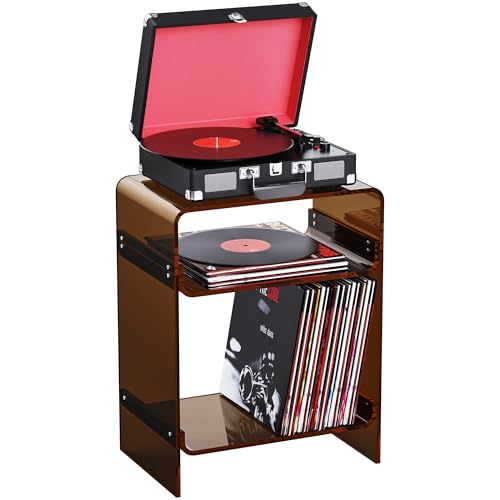 Acrylic Record Player Table with Storage Shelf (Dark Brown / Large)