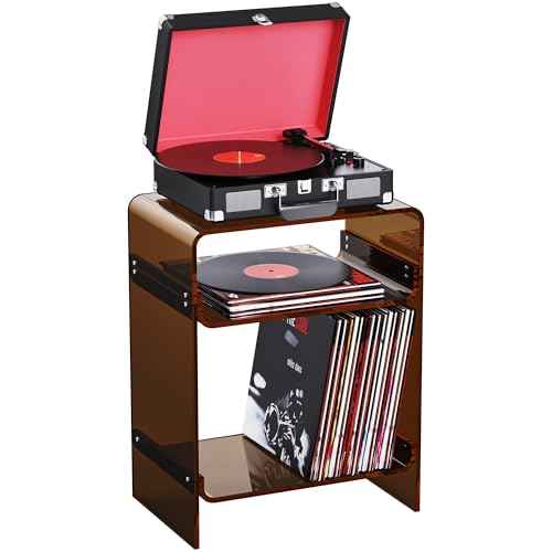 Acrylic Record Player Table with Storage Shelf (Dark Brown / Large)