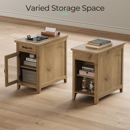 Charging End Table with USB Ports (Oak / Glass Door)