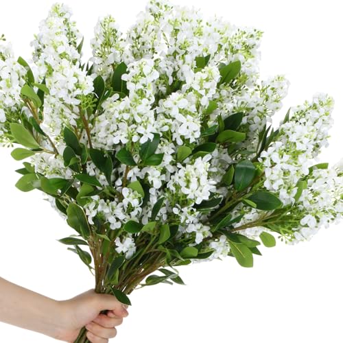 20 Pcs 30" Artificial Lilac Flowers Fake Delphinium Antirrhinum Stem Silk Artificial Flower Branch Floral Arrangement for Vase Centerpieces Wedding Bouquet Home (White)