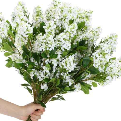 20 Pcs 30" Artificial Lilac Flowers Fake Delphinium Antirrhinum Stem Silk Artificial Flower Branch Floral Arrangement for Vase Centerpieces Wedding Bouquet Home (White)
