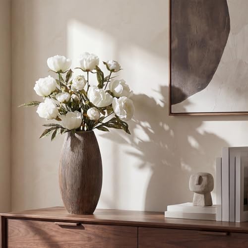 Faux Silk Peony Artificial Flowers Stem for Vase (Beige)