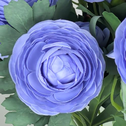 Artificial Ranunculus Flowers with Real Touch Stem (Blue / 10)