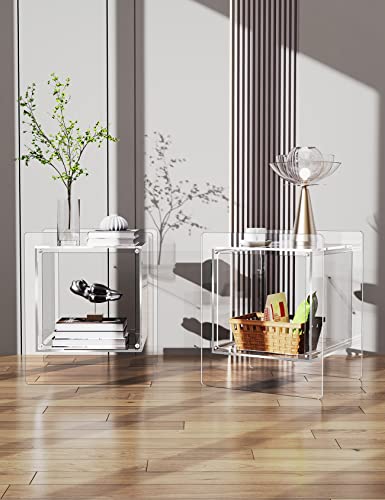 Acrylic Nightstand Colorful Bedside Table with Open Storage Shelf (Clear)