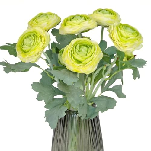 Green Artificial Ranunculus Flowers with Real Touch Stem (Green / 6)