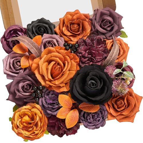 Orange Purple Artificial Fall Flowers Combo (A Athens Orange Purple / 1 Box)