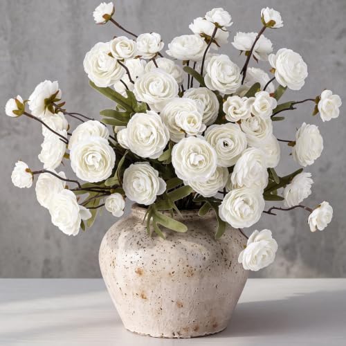 Rivrlive 12 Pcs Artificial Ranunculus Flowers (Cream)