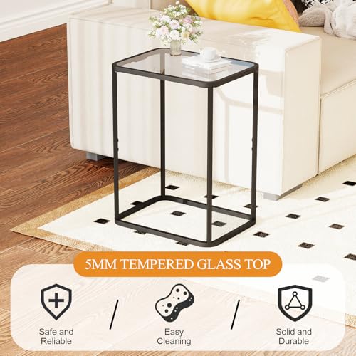 Glass Side Table (Black / 15.8"x11.8"x20.8" 1 PCS)
