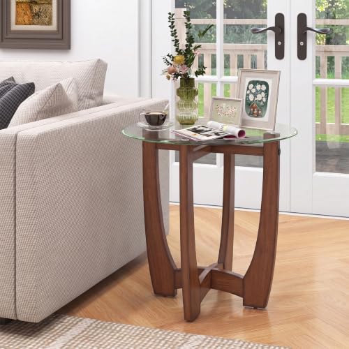 Glass End Table Set 2 (Walnut)