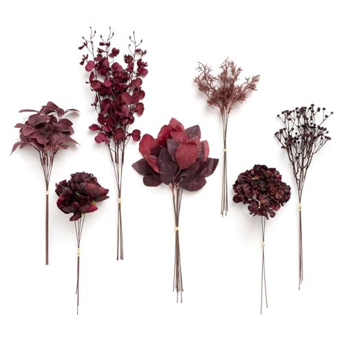 Artificial Faux Greenery Stems 35pcs Burgundy Fake Greenery (Red-moody Burgundy)