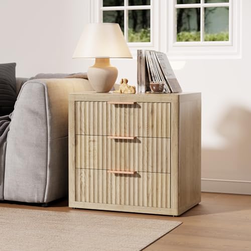Fluted Nightstand with 3 Drawers (Natural)