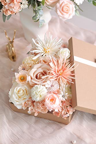 Artificial Flowers Combo Box Set Faux Flowers Bulk Flower Leaf with Stems Arrangements for DIY Wedding Bouquets Party Table Centerpieces Home Decorations Indoor Outdoor (Champagne)