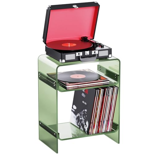 Acrylic Record Player Table with Storage Shelf (Green / Large)