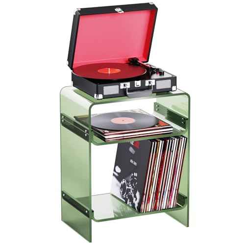 Acrylic Record Player Table with Storage Shelf (Green / Large)