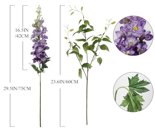 8PCS Purple Delphinium Artificial Flowers with Clematis Greenery Long Stem Flowers 29.5" Dark Purple Artificial Flowers for Wedding Centerpieces Silk Flowers for Home Decor Indoor (Dark Purple)