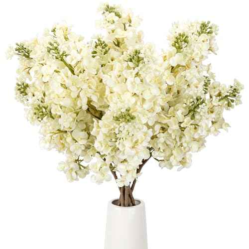 4PCS 25.6inch Lilac Artificial Flowers White Fake Delphinium Long Stem Silk Real Touch Flower Faux Lilac Floral Arrangement for Tall Vase Table Centerpieces Wedding Garden Home Decoration（White） (25.6inch White / 4 Pcs)