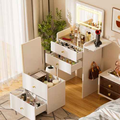 Makeup Vanity Desk with Mirror and Lights (White)