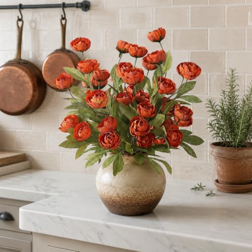 6 Pcs 27" Faux Silk Peony Artificial Fall Flowers Stems for Vase (Orange)