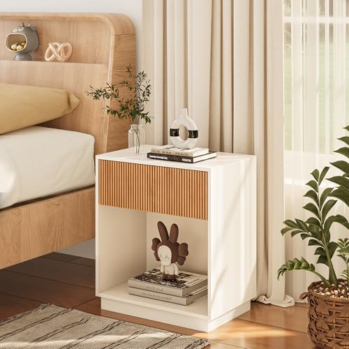 Fluted Nightstands Set of 2 (White & Oak)