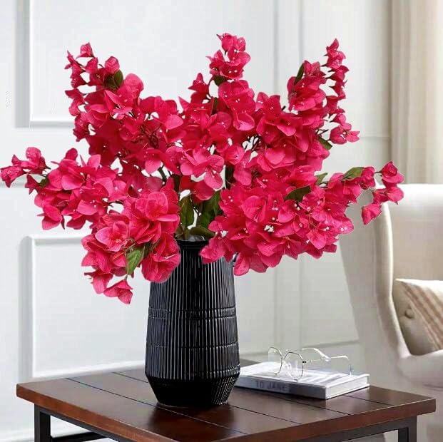 Pack of 16 Artificial Bougainvillea Flower Stems Silk Long Branches Full Blossoms for Home Wedding Table Centerpiece Event Backdrop Indoor Outdoor Decorations (Deep Pink - Pack of 16)