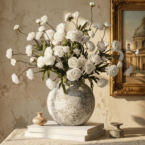 Rivrlive 12 Pcs Artificial Ranunculus Flowers (Cream)
