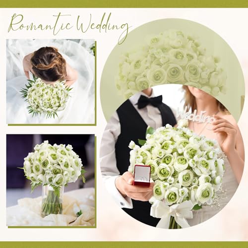 48 Pcs Ranunculus Artificial Flower (White,green)