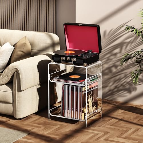 Acrylic Record Player Table with Storage Shelf (Clear / Medium)