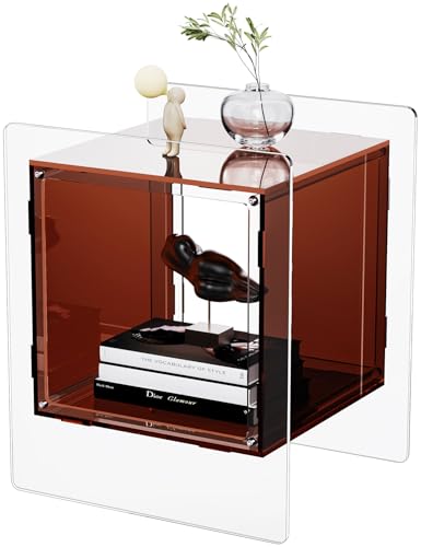 Acrylic Nightstand Colorful Bedside Table with Open Storage Shelf (Dark Brown)