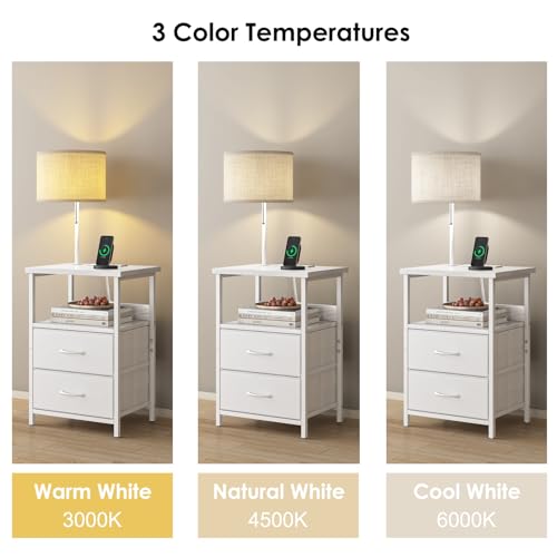 Night Stand with 3 Color Temperature Bulb Attached (15.7"D x 11.8"W x 23.6"H (2 drawers) / Power+Lamp (1pc) / White)